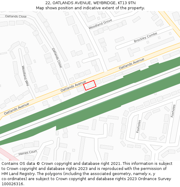 22, OATLANDS AVENUE, WEYBRIDGE, KT13 9TN: Location map and indicative extent of plot