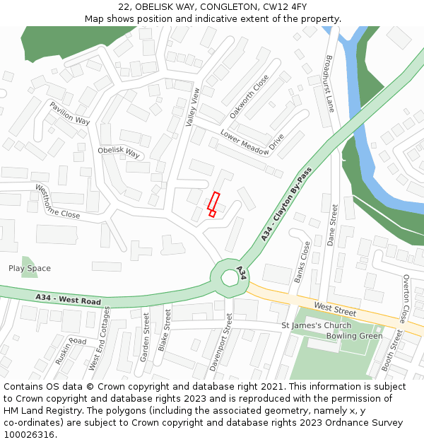 22, OBELISK WAY, CONGLETON, CW12 4FY: Location map and indicative extent of plot