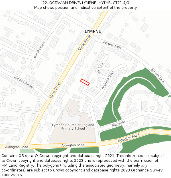 22, OCTAVIAN DRIVE, LYMPNE, HYTHE, CT21 4JG: Location map and indicative extent of plot
