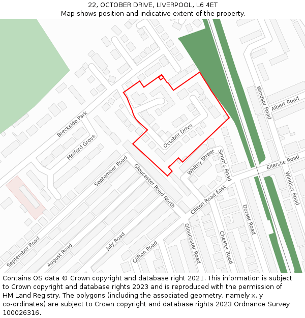 22, OCTOBER DRIVE, LIVERPOOL, L6 4ET: Location map and indicative extent of plot