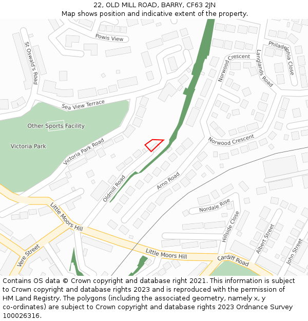 22, OLD MILL ROAD, BARRY, CF63 2JN: Location map and indicative extent of plot