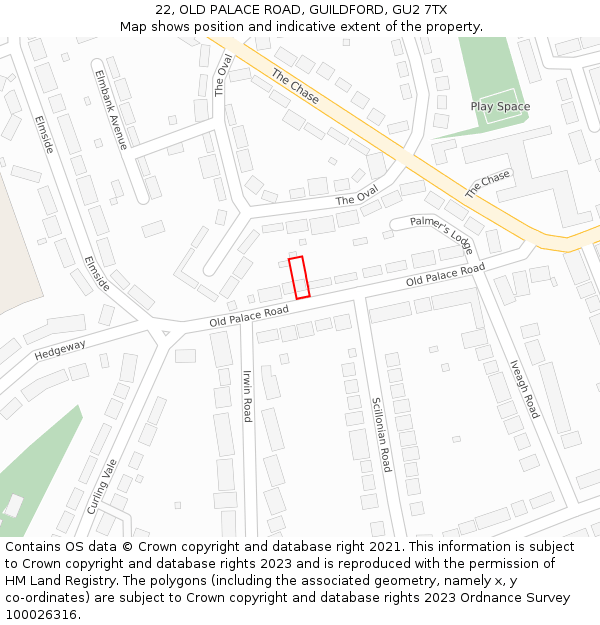22, OLD PALACE ROAD, GUILDFORD, GU2 7TX: Location map and indicative extent of plot