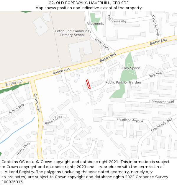 22, OLD ROPE WALK, HAVERHILL, CB9 9DF: Location map and indicative extent of plot