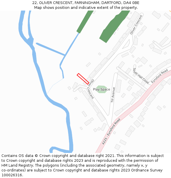 22, OLIVER CRESCENT, FARNINGHAM, DARTFORD, DA4 0BE: Location map and indicative extent of plot