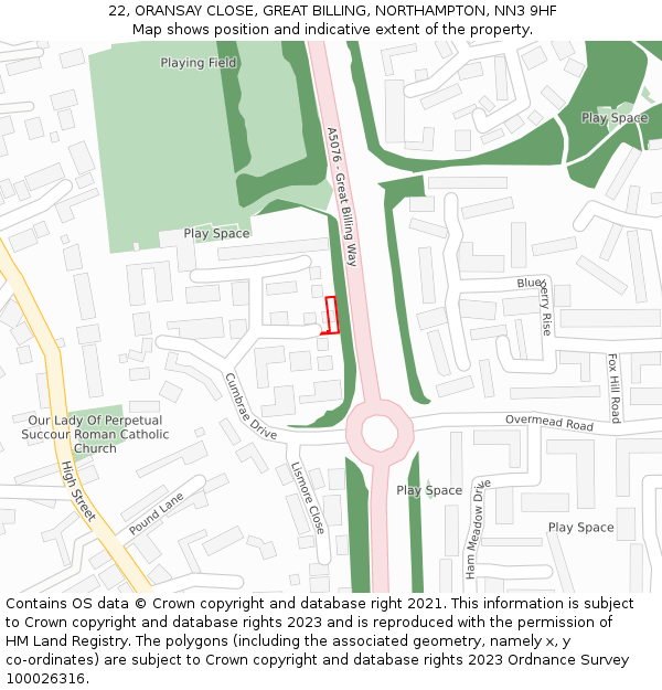 22, ORANSAY CLOSE, GREAT BILLING, NORTHAMPTON, NN3 9HF: Location map and indicative extent of plot