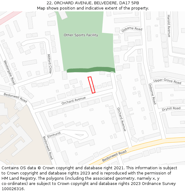 22, ORCHARD AVENUE, BELVEDERE, DA17 5PB: Location map and indicative extent of plot
