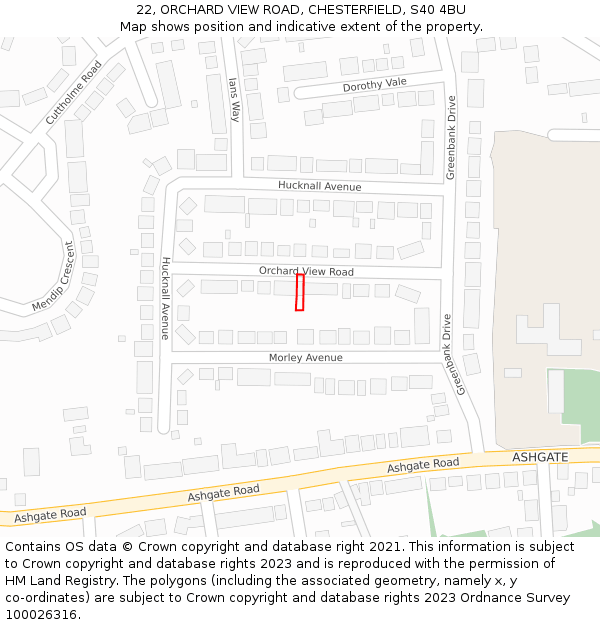 22, ORCHARD VIEW ROAD, CHESTERFIELD, S40 4BU: Location map and indicative extent of plot