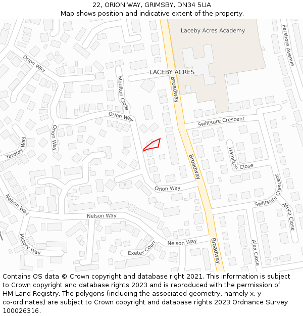 22, ORION WAY, GRIMSBY, DN34 5UA: Location map and indicative extent of plot