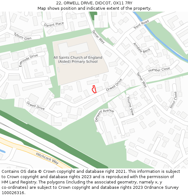 22, ORWELL DRIVE, DIDCOT, OX11 7RY: Location map and indicative extent of plot