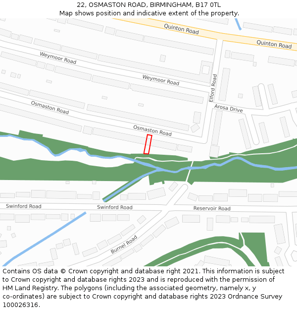 22, OSMASTON ROAD, BIRMINGHAM, B17 0TL: Location map and indicative extent of plot