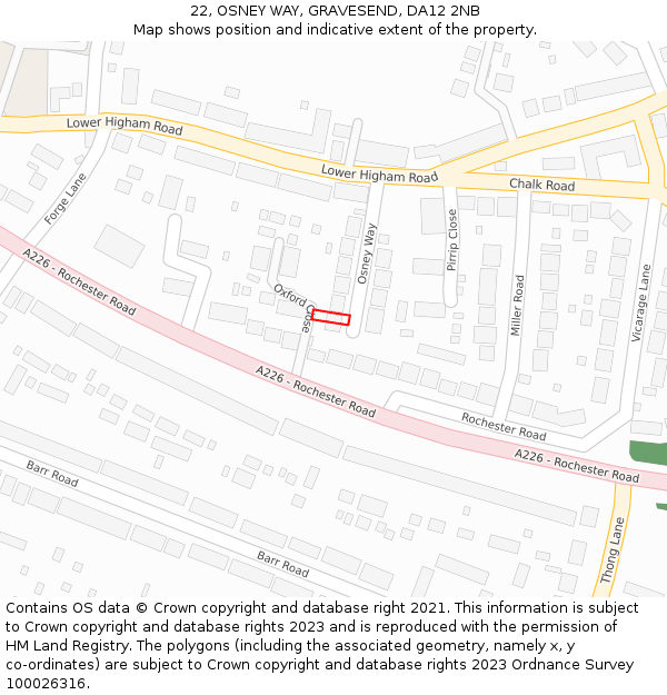 22, OSNEY WAY, GRAVESEND, DA12 2NB: Location map and indicative extent of plot