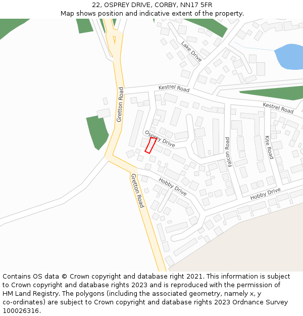 22, OSPREY DRIVE, CORBY, NN17 5FR: Location map and indicative extent of plot