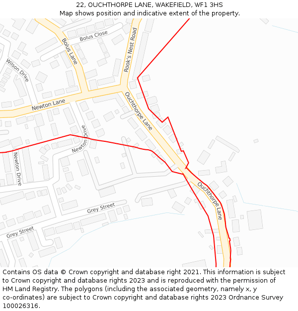 22, OUCHTHORPE LANE, WAKEFIELD, WF1 3HS: Location map and indicative extent of plot