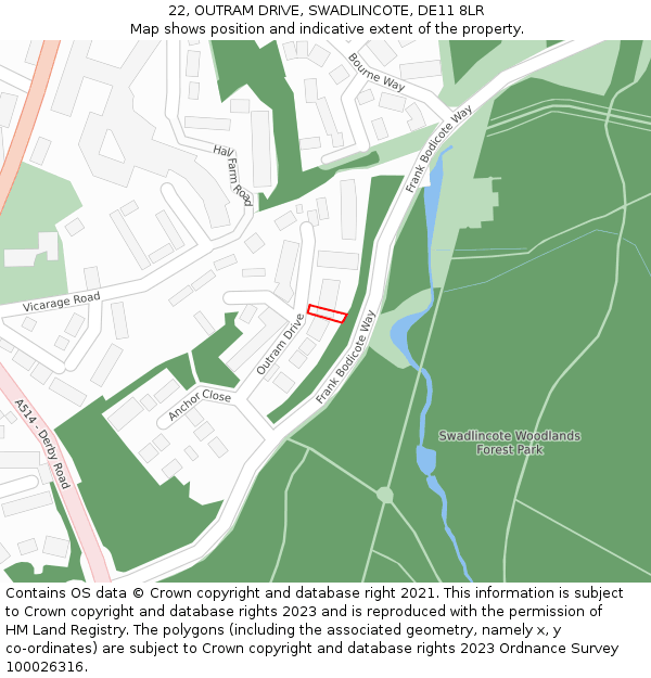 22, OUTRAM DRIVE, SWADLINCOTE, DE11 8LR: Location map and indicative extent of plot