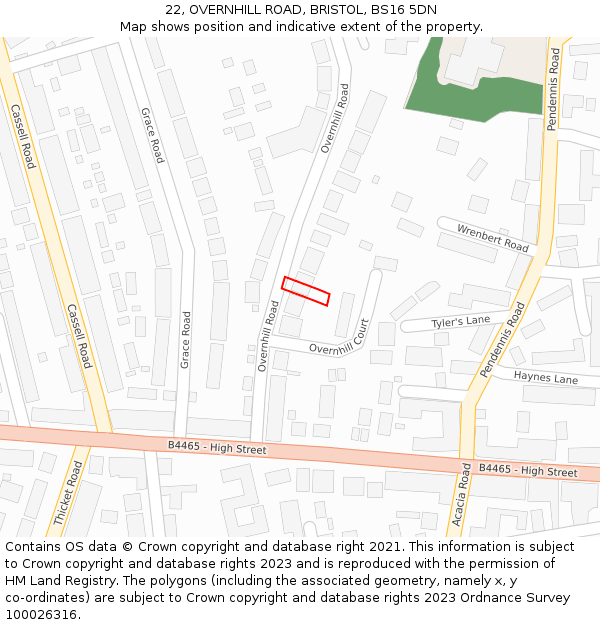 22, OVERNHILL ROAD, BRISTOL, BS16 5DN: Location map and indicative extent of plot