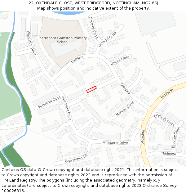 22, OXENDALE CLOSE, WEST BRIDGFORD, NOTTINGHAM, NG2 6SJ: Location map and indicative extent of plot