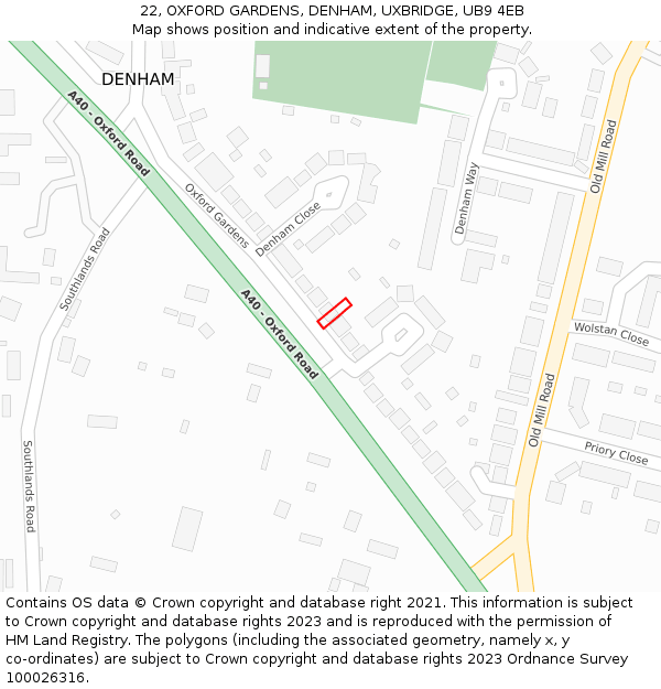 22, OXFORD GARDENS, DENHAM, UXBRIDGE, UB9 4EB: Location map and indicative extent of plot