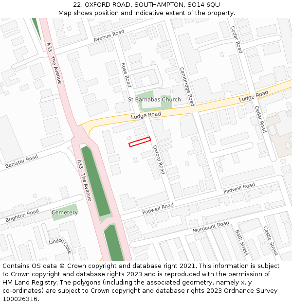 22, OXFORD ROAD, SOUTHAMPTON, SO14 6QU: Location map and indicative extent of plot