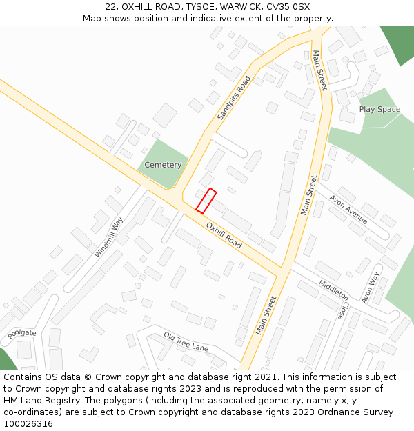 22, OXHILL ROAD, TYSOE, WARWICK, CV35 0SX: Location map and indicative extent of plot