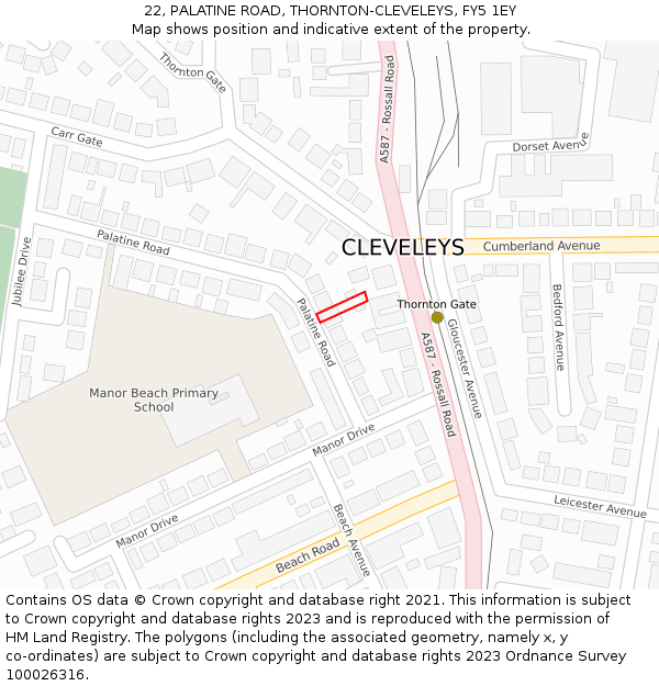 22, PALATINE ROAD, THORNTON-CLEVELEYS, FY5 1EY: Location map and indicative extent of plot