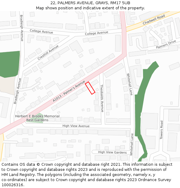 22, PALMERS AVENUE, GRAYS, RM17 5UB: Location map and indicative extent of plot