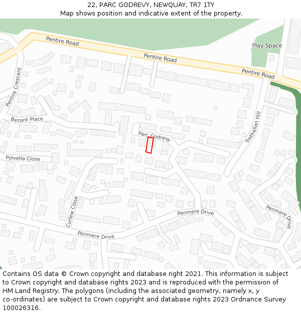 22, PARC GODREVY, NEWQUAY, TR7 1TY: Location map and indicative extent of plot
