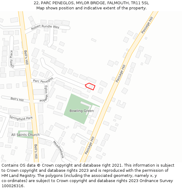 22, PARC PENEGLOS, MYLOR BRIDGE, FALMOUTH, TR11 5SL: Location map and indicative extent of plot