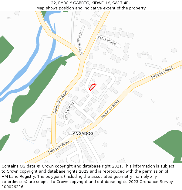 22, PARC Y GARREG, KIDWELLY, SA17 4PU: Location map and indicative extent of plot