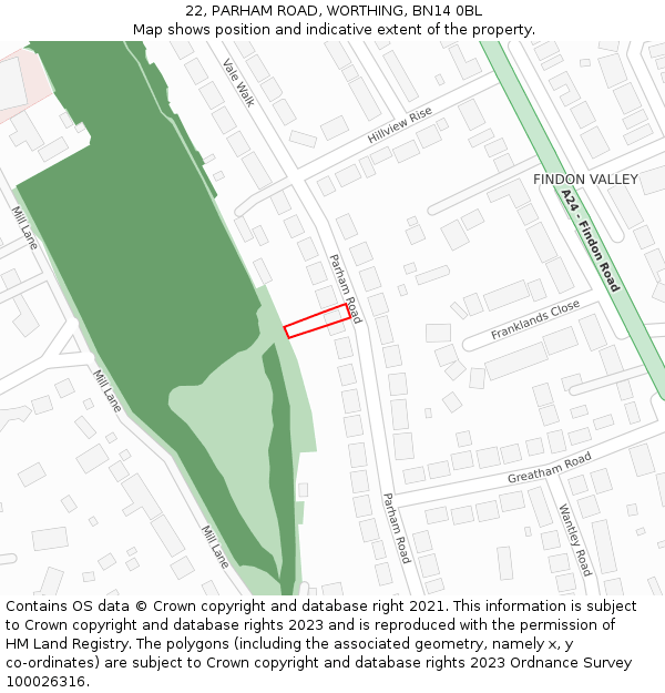 22, PARHAM ROAD, WORTHING, BN14 0BL: Location map and indicative extent of plot