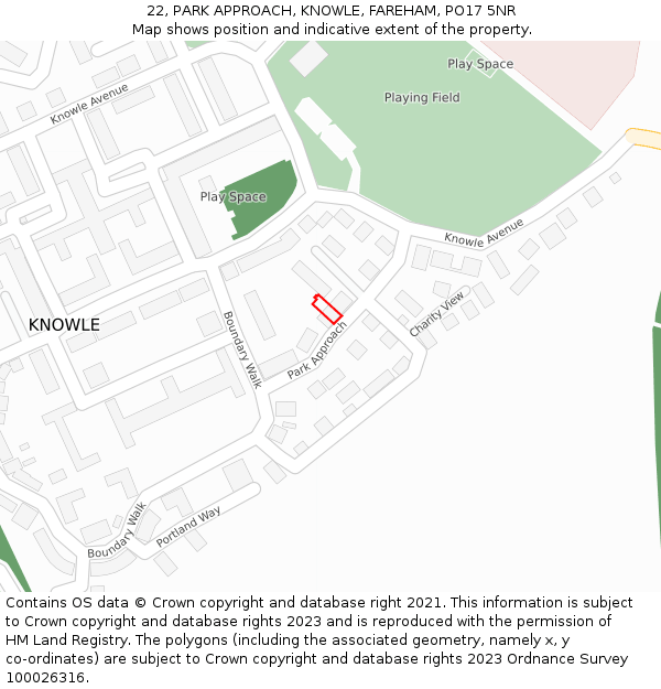 22, PARK APPROACH, KNOWLE, FAREHAM, PO17 5NR: Location map and indicative extent of plot