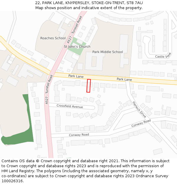 22, PARK LANE, KNYPERSLEY, STOKE-ON-TRENT, ST8 7AU: Location map and indicative extent of plot