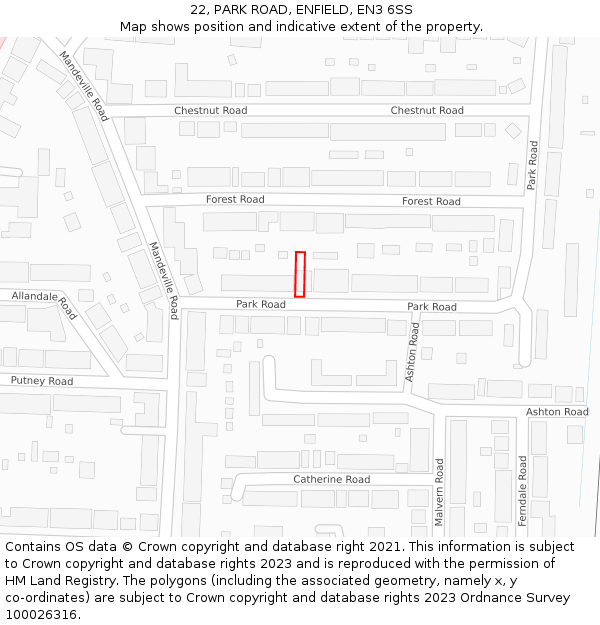 22, PARK ROAD, ENFIELD, EN3 6SS: Location map and indicative extent of plot