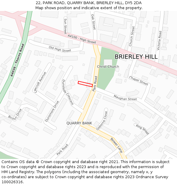 22, PARK ROAD, QUARRY BANK, BRIERLEY HILL, DY5 2DA: Location map and indicative extent of plot