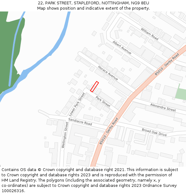 22, PARK STREET, STAPLEFORD, NOTTINGHAM, NG9 8EU: Location map and indicative extent of plot