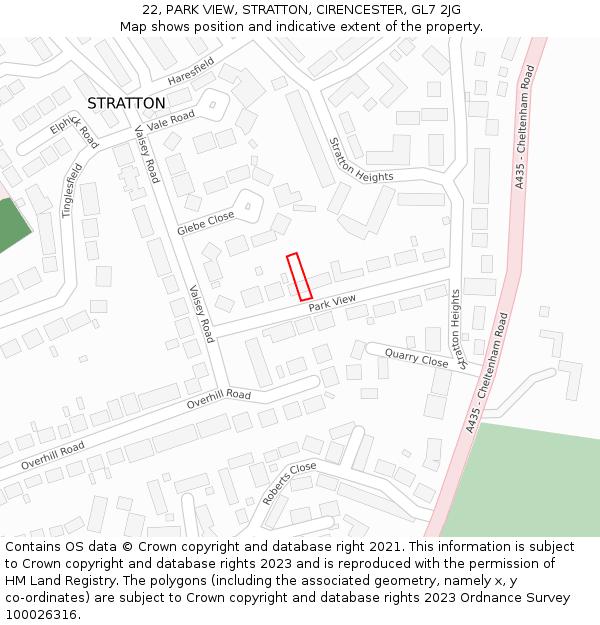 22, PARK VIEW, STRATTON, CIRENCESTER, GL7 2JG: Location map and indicative extent of plot