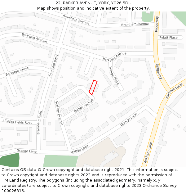 22, PARKER AVENUE, YORK, YO26 5DU: Location map and indicative extent of plot