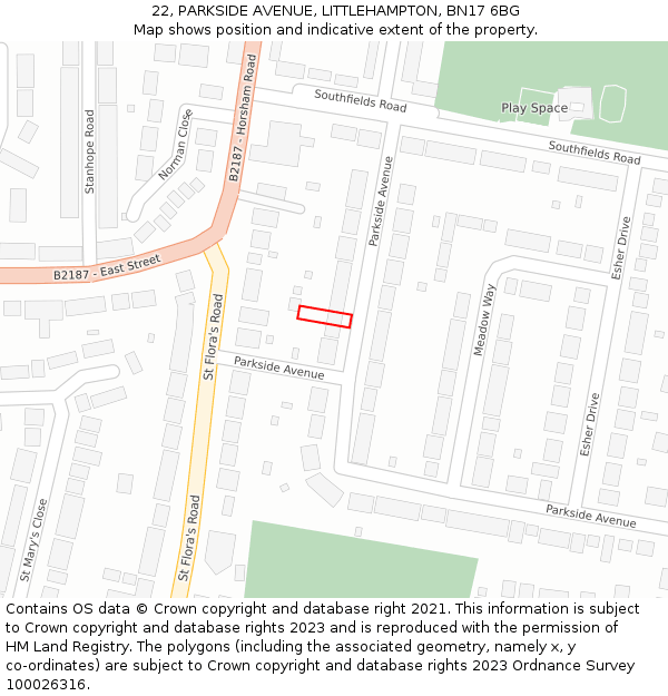 22, PARKSIDE AVENUE, LITTLEHAMPTON, BN17 6BG: Location map and indicative extent of plot