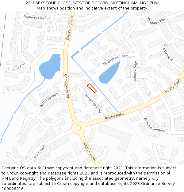 22, PARKSTONE CLOSE, WEST BRIDGFORD, NOTTINGHAM, NG2 7UW: Location map and indicative extent of plot