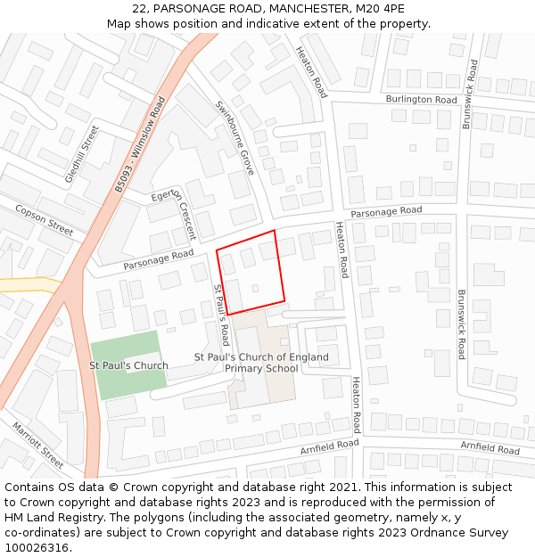 22, PARSONAGE ROAD, MANCHESTER, M20 4PE: Location map and indicative extent of plot