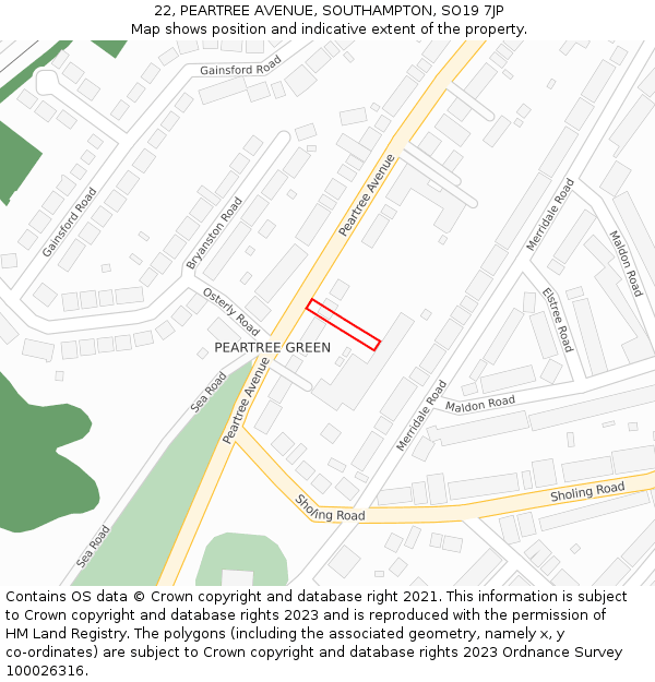 22, PEARTREE AVENUE, SOUTHAMPTON, SO19 7JP: Location map and indicative extent of plot