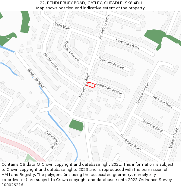 22, PENDLEBURY ROAD, GATLEY, CHEADLE, SK8 4BH: Location map and indicative extent of plot