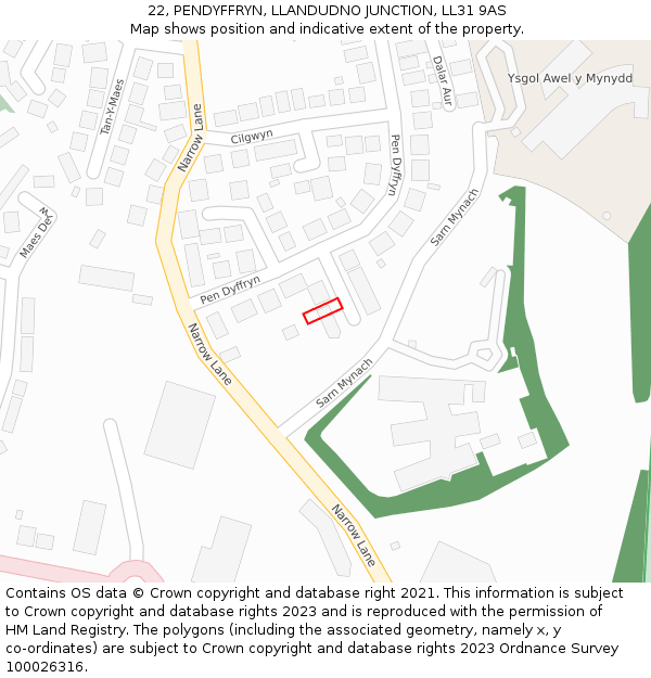 22, PENDYFFRYN, LLANDUDNO JUNCTION, LL31 9AS: Location map and indicative extent of plot