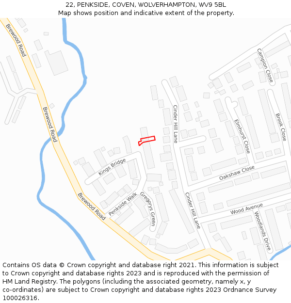 22, PENKSIDE, COVEN, WOLVERHAMPTON, WV9 5BL: Location map and indicative extent of plot