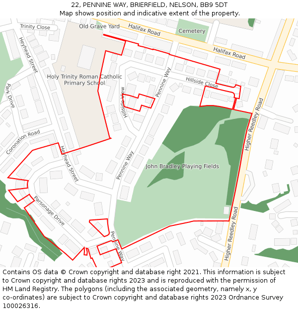 22, PENNINE WAY, BRIERFIELD, NELSON, BB9 5DT: Location map and indicative extent of plot