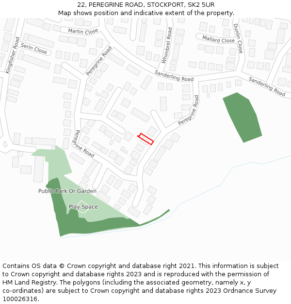 22, PEREGRINE ROAD, STOCKPORT, SK2 5UR: Location map and indicative extent of plot