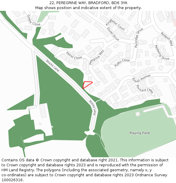 22, PEREGRINE WAY, BRADFORD, BD6 3YA: Location map and indicative extent of plot