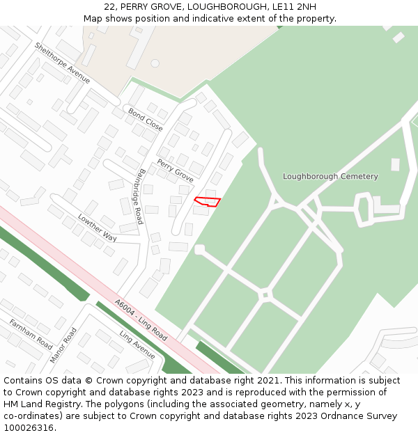 22, PERRY GROVE, LOUGHBOROUGH, LE11 2NH: Location map and indicative extent of plot