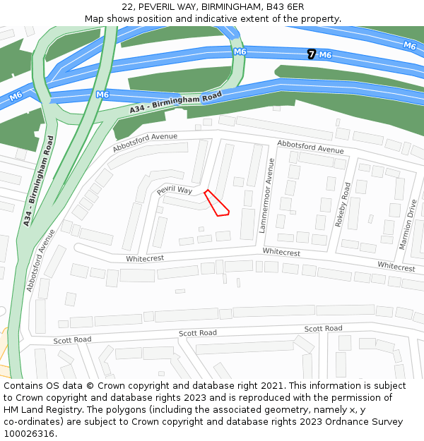 22, PEVERIL WAY, BIRMINGHAM, B43 6ER: Location map and indicative extent of plot