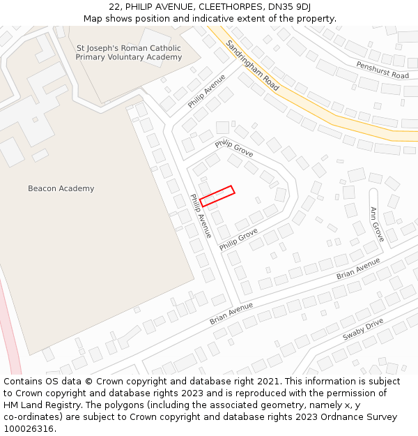 22, PHILIP AVENUE, CLEETHORPES, DN35 9DJ: Location map and indicative extent of plot