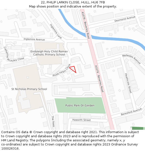 22, PHILIP LARKIN CLOSE, HULL, HU6 7FB: Location map and indicative extent of plot